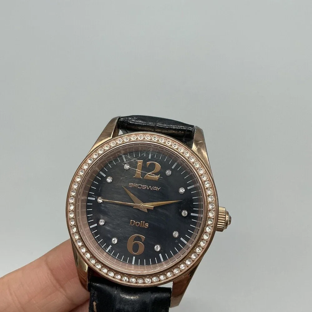 Brosway Dolls Womens Watch 37mm Black Dial Rose Gold Tone Crystal New Battery